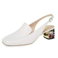thumbnail image 1 of YDN Women's Colorful Rhinestone Block Low Heels Pumps Square Toe Loafer Shoes for Office Ladies Work Party Daily Size 5.5 White, 1 of 4