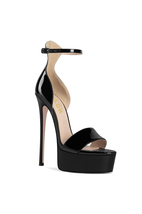 Women's Elegant Open Toe Platform Sandals Strap Buckles Sky High Heels Stilettos Shoes for Summer Holiday Party Size 16 Black
