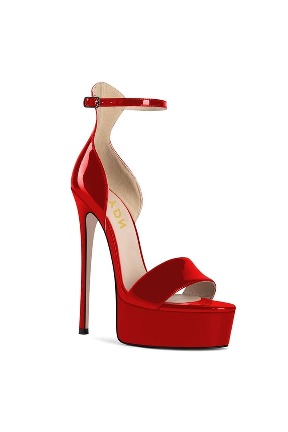 Women's Elegant Open Toe Platform Sandals Strap Buckles Sky High Heels Stilettos Shoes for Summer Holiday Party Size 4 Red