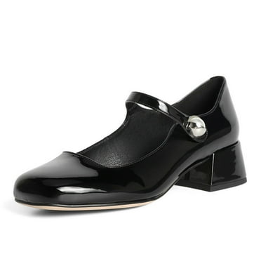 YDN Women's Lovely Low Chunky Heel Mary Jane Pumps Closed Toe Pearls Buckle Strap Shoes Daily Casual Dress Size 15 Black