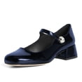 thumbnail image 1 of YDN Women's Lovely Low Chunky Heel Mary Jane Pumps Closed Toe Pearls Buckle Strap Shoes Daily Casual Dress Size 7 Blue, 1 of 4