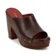 thumbnail image 1 of YDN Women's Open Round Toe Platform Mules Slides Chunky Block High Heels with Rivet Studded Slip On Comfy Sandals Dressy Casual Party Shoes Size 8 Saddle Brown, 1 of 4