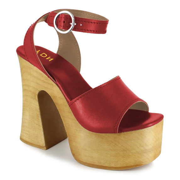 YDN Women's Open Toe Platform Sandals Wooden Block High Heels with Adjustable Ankle Buckle Strap Daily Casual Outfit Party Shoes Size 6 Red