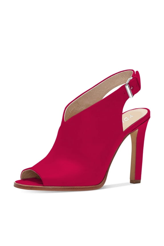 Women's Peep Toe High Heel Sandals Backstrap Slingback Stiletto Pumps Shoes with Buckle Size 7 Red