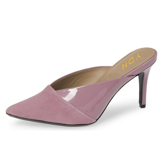 YDN Women's Pointy Closed Toe Stiletto High Heel Clogs Mules Slip On Bi-Material Sandals Party Shopping Shoes Size 6.5 Purple