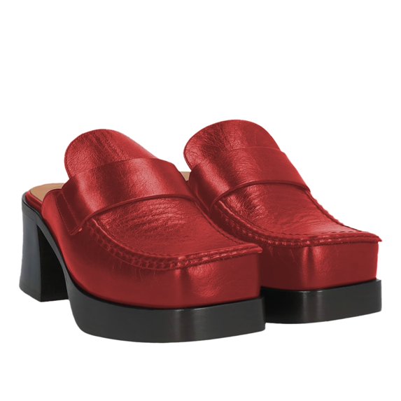 YDN Women's Retro Platform Slip On Mules Square Toe Low Chunky Heels Clogs Platform Loafers Slippers Shopping Dress Shoes Size 7.5 Red