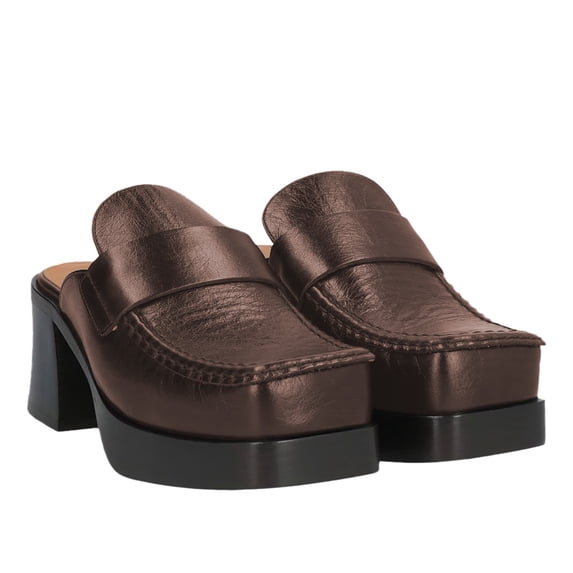 YDN Women's Retro Platform Slip On Mules Square Toe Low Chunky Heels Clogs Platform Loafers Slippers Shopping Dress Shoes Size 7 Brown