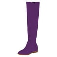 thumbnail image 1 of YDN Women's Round Closed Toe Flats Knee High Boots Low Heel V Cut Side Zipper Riding Boots Casual Party Shoes Size 7 Purple, 1 of 4