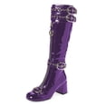 thumbnail image 1 of YDN Women's Round Toe Knee High Boots Strappy Buckle Chunky Mid Heel Zippers Long Booties Daily Club Dress Shoes Size 7 Purple, 1 of 4