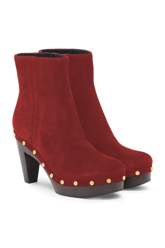 Women's Rounded Toe Side Zippers Ankle Boots Platform Block High Heels Studded Booties Work Daily Party Shoes Size 4 Red
