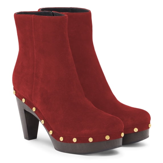 YDN Women's Rounded Toe Side Zippers Ankle Boots Platform Block High Heels Studded Booties Work Daily Party Shoes Size 9 Red