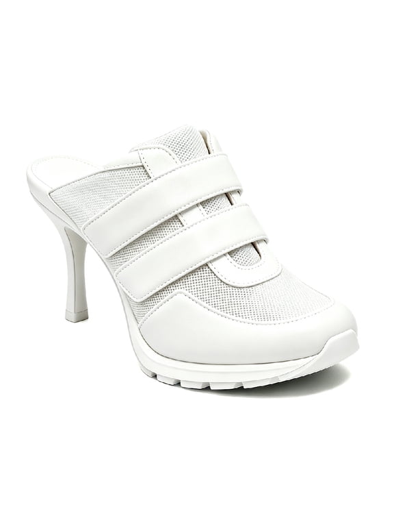 Women's Slip On Breathable Mesh Sneaker Mules Sport Style Stiletto High Heels Comfotable Casual Slide Pumps Shoes for Daily Outfit Street Style Size 14 White