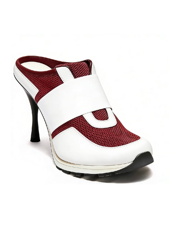 Women's Slip On Sneaker Mules Stiletto High Heels with Beathable Mesh Stylish Fashion Daily Casual Party Outfit Pumps Shoes Size 16 Red & White