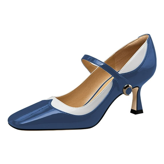 YDN Women's Square Close Toe Mary Janes Kitten Low Heels Ankle Strap Slip On Pumps Chic Daily School Party Shoes Size 13 Blue