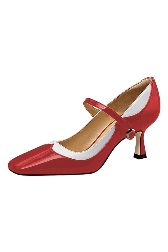 Women's Square Close Toe Mary Janes Kitten Low Heels Ankle Strap Slip On Pumps Chic Daily School Party Shoes Size 7 Red