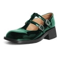 thumbnail image 1 of YDN Women's Square Closed Toe T-Straps Mary Janes Chunky Low Heel Strappy Buckle Pumps Cute Dressy Shoes Size 10 Green, 1 of 4