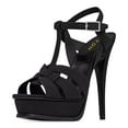 thumbnail image 1 of YDN Women's T-Strap Buckle Platform Sandals Peep Toe Stiletto High Heels Strappy Pumps Dressy Evening Prom Shoes Size 10.5 Black, 1 of 3