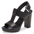 thumbnail image 1 of YDN Women's T-Strap Chunky High Heel Sandals Buckled Strap Platform Open Toe Slingback Pumps Dress Office Party Shoes Size 5 Black, 1 of 4
