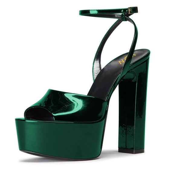 YDN Women's Thick Platform Open Toe Sandals Chunky High Heel Buckled Strap Pumps Shopping Daily Summer Shoes Size 7 Green