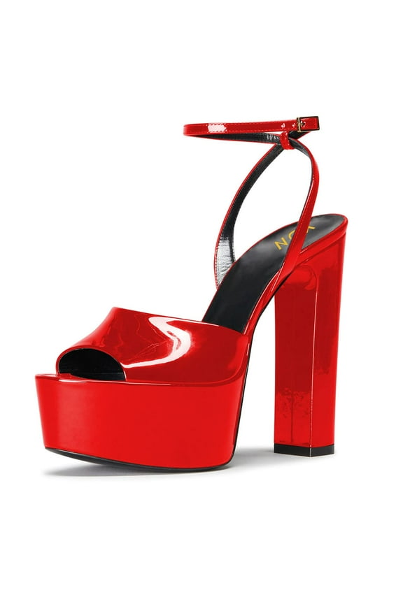 Women's Thick Platform Open Toe Sandals Chunky High Heel Buckled Strap Pumps Shopping Daily Summer Shoes Size 7 Red