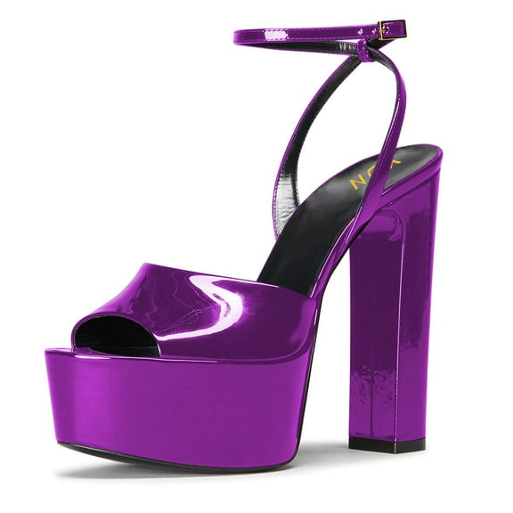 YDN Women's Thick Platform Open Toe Sandals Chunky High Heel Buckled Strap Pumps Shopping Daily Summer Shoes Size 8.5 Purple