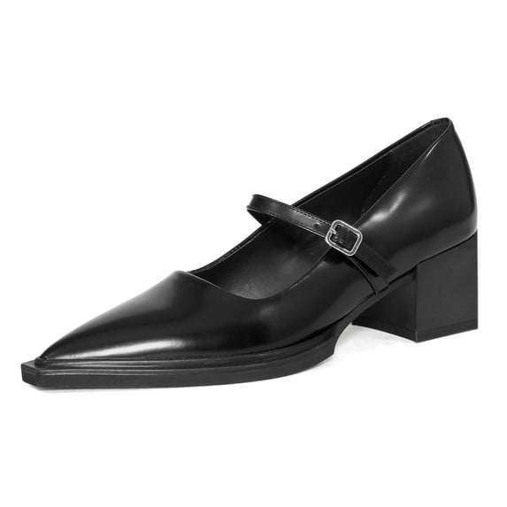 YDN Womens Chic Block Low Heel Mary Jane Closed Pointed Toe Adjustable Buckled Strap Pumps Daily Party Dress Shoes Size 11 Black