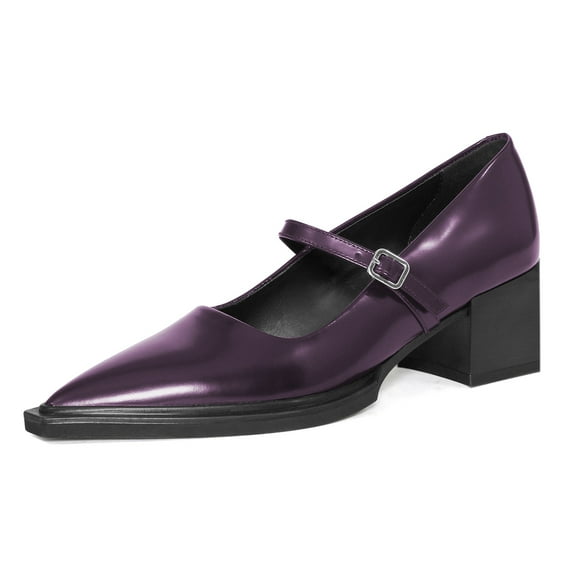 YDN Womens Chic Block Low Heel Mary Jane Closed Pointed Toe Adjustable Buckled Strap Pumps Daily Party Dress Shoes Size 7 Purple