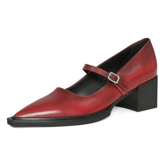 YDN Womens Chic Block Low Heel Mary Jane Closed Pointed Toe Adjustable Buckled Strap Pumps Daily Party Dress Shoes Size 8.5 Red