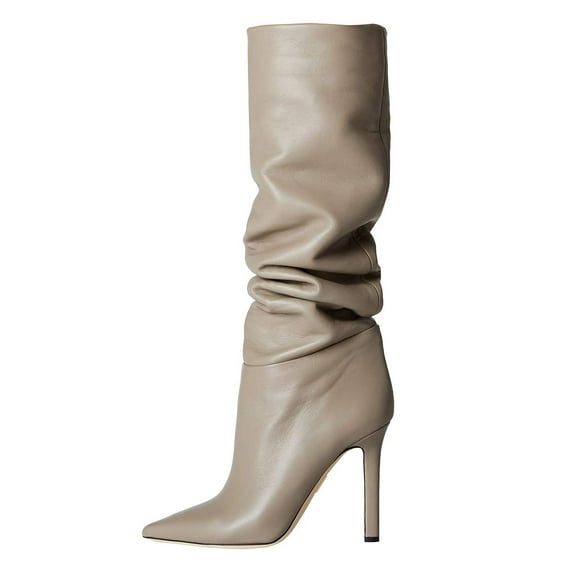 YDN Womens Classic Stiletto Thin Heel Knee High Boots Pointy Closed Pointy Toe Tall Boots Daily Office Dressy Causal Shoes Size 5 Gray