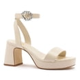 thumbnail image 1 of YDN Womens Open Toe Platform Sandals Chunky Mid High Heels with Rhinestone Studded Strap Dressy Casual Party Daily Shoes Size 10 Ivory, 1 of 4