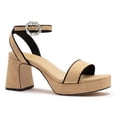 thumbnail image 1 of YDN Womens Open Toe Platform Sandals Chunky Mid High Heels with Rhinestone Studded Strap Dressy Casual Party Daily Shoes Size 5 Khaki, 1 of 4