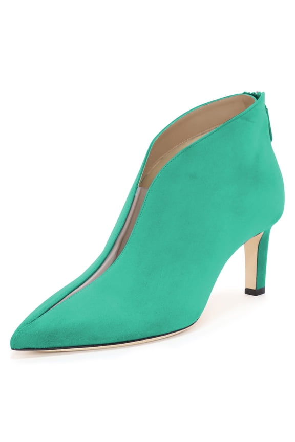 Womens Pointed Closed Toe V Cut Ankle Booties Mid Heel Back Zippers Short Boots Prom Party Work Dress Shoes Size 7.5 Turquoise