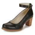 thumbnail image 1 of YDN Womens's Chunky Heel Ankle Strap Buckle Pumps Round Toe Mid Stacked Heels Daily Outfit Event Shoes Size 5.5 Black, 1 of 4