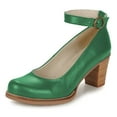 thumbnail image 1 of YDN Womens's Chunky Heel Ankle Strap Buckle Pumps Round Toe Mid Stacked Heels Daily Outfit Event Shoes Size 7 Green, 1 of 4