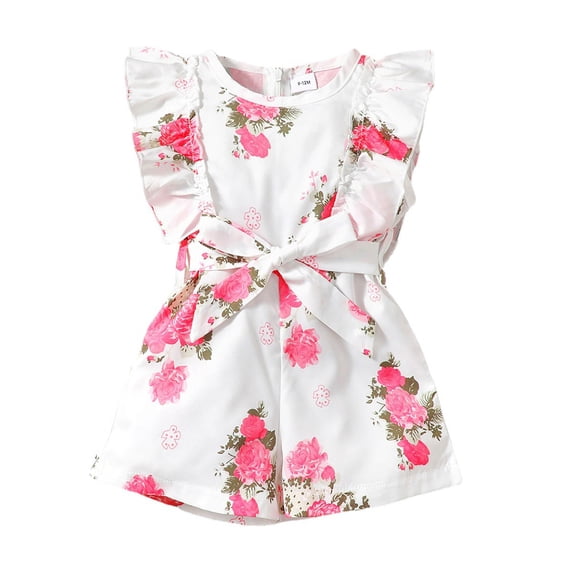 YDOJG Baby Girls Bodysuits Boys Girls Fly Sleeve Ruffles Floral Prints Romper Jumpsuit Bodysuits Clothes For 12-18 Months