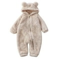 thumbnail image 1 of Bysome Toddler Girls Boys Romper Size 12-18 Months Cute Solid Long Sleeves Cartoon Bear Ears Footed Hooded Zipper Warm Footie Sleeper Pajamas Outfits Crew Neck Kids Jumpsuit Beige, 1 of 7