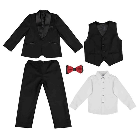YDOJG Boy Clothes Outfit Set Kids Toddler Baby Spring Summer Cotton Long Sleeve Shirt Pants Coat Vest Solid 5Pc Suit Clothes For 7-8 Years