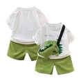 thumbnail image 1 of Mrzhqd Boys Dinosaur Print Outfits Short Sleeved Cute Cartoon T Shirt Solid Color Shorts Satchel Fashion Children Suit, 1 of 9