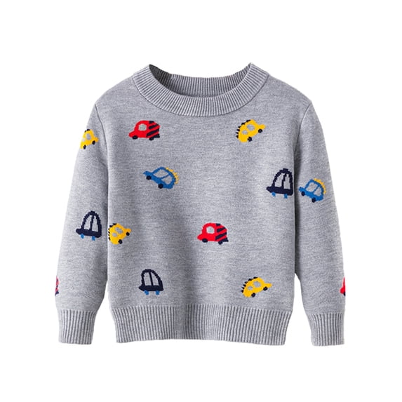 YDOJG Boys Girls Print Sweater Sweatshirts Toddler Cartoon Cars Prints Sweater Long Sleeve Warm Knitted Pullover Knitwear Tops Sweater For 5-6 Years