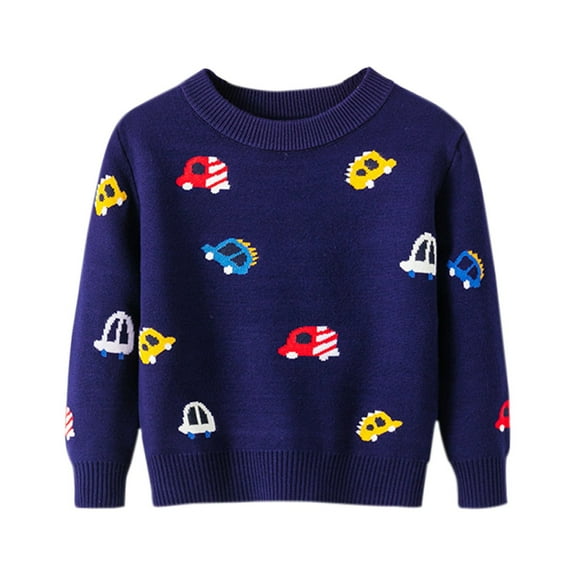 YDOJG Boys Sweaters Boys Girls Cartoon Cars Prints Sweater Long Sleeve Warm Knitted Pullover Knitwear Tops Sweater