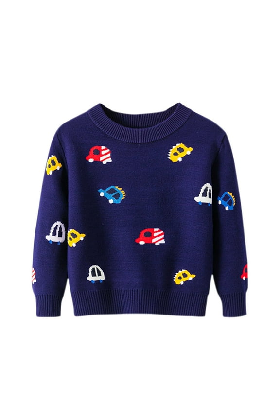 Boys Sweaters Boys Girls Cartoon Cars Prints Sweater Long Sleeve Warm Knitted Pullover Knitwear Tops Sweater