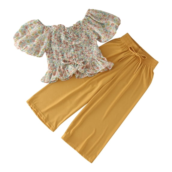 YDOJG Cute Summer Toddler Girls Outfits Set Sleeveless Kids Floral Prints Top Outfits Set Pants Outfits Set For 4-5 Years