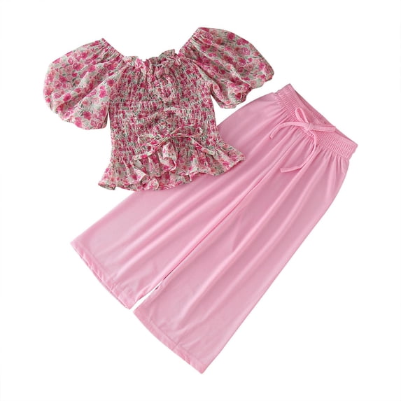 Mrzhqd Cute Summer Toddler Girls Outfits Set Sleeveless Kids Floral Prints Top Outfits Set Pants Outfits Set For 5-6 Years