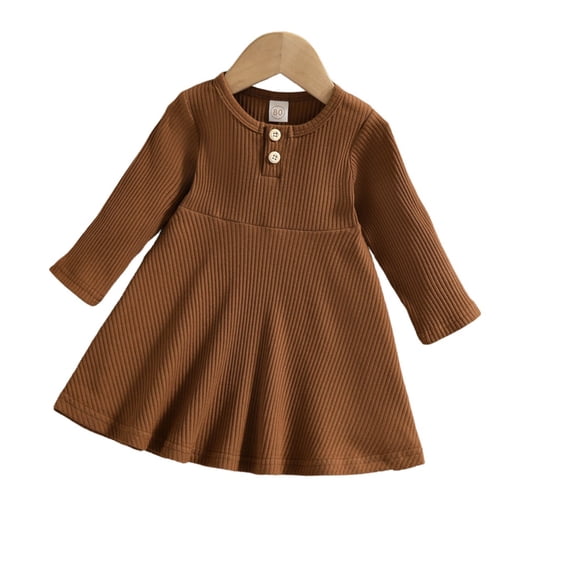 YDOJG Dresses For Girls Toddler Baby Solid Ribbed Autumn Long Sleeve Princess Dress Headbands Clothes For 3-4 Years