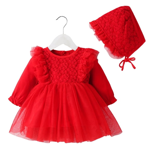 YDOJG Dresses For Girls Toddler Kids Solid Spring Winter Lace Long Sleeve Tulle Princess Dress Clothes For 6-9 Months