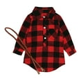 thumbnail image 1 of Mrzhqd Dresses For Girls Toddler Plaid Pleated Mini Dress Button Down Plaid Flannel Shirts Long Sleeve Casual Dress For 18-24 Months, 1 of 9