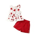 thumbnail image 1 of Mrzhqd Girls Outfits Clothes Kids Baby Sleeveless Bowknot Love Print Ruffled Tops Solid Shorts Pants Outfits Set For 5-6 Years, 1 of 9