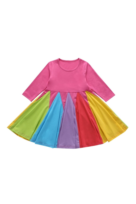 YDOJG Kids Toddler Baby Girls Dress Long Sleeve Patchwork Rainbow Princess Dress for 2-3 Years