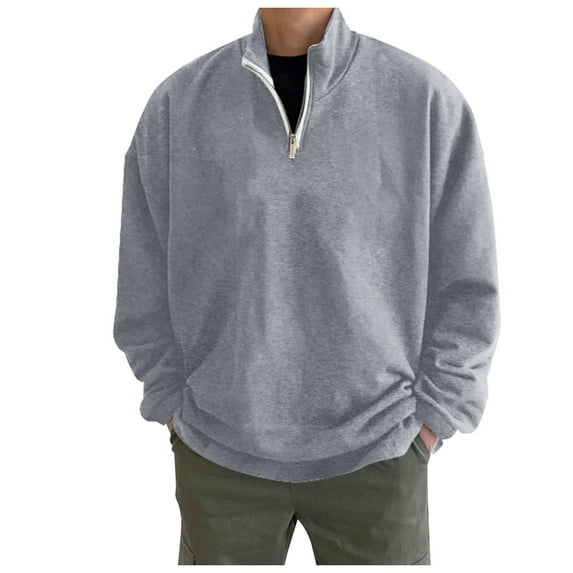 YDOJG Mens Hoodies Mens Autumn And Winter Fashion Casual Loose Oversize Zipper Solid Color Stand Collar Hoodless Pullover Sweater Coat Top