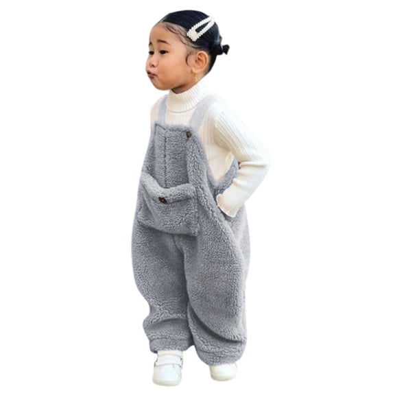 YDOJG Pants for Boys Girls Flannel Suspender Warm Girl Winter Baby Overalls Kids Pants Solid Pants Grey 2-3 Years